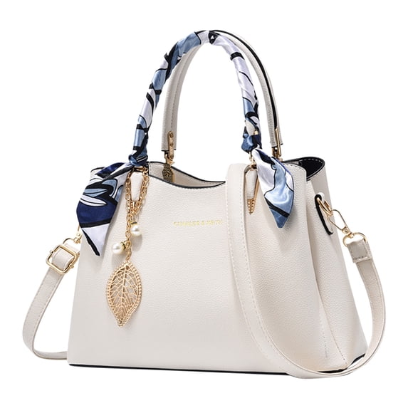 Stylago Purse and Handbag with Pendant Women Top Handle Satchel Leather Shoulder Bags Messenger Tote Bag for Ladies Work Travel White
