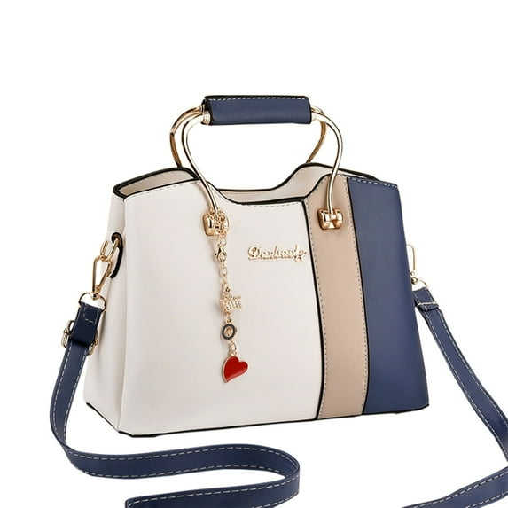 Stylago Purses and Handbags for Women with Pendant Leather Top Handle Tote Bag Color Blocking Crossbody Shoulder Bags Blue