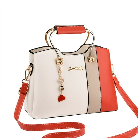 Stylago Purses and Handbags for Women with Pendant Leather Top Handle Tote Bag Color Blocking Crossbody Shoulder Bags Orange