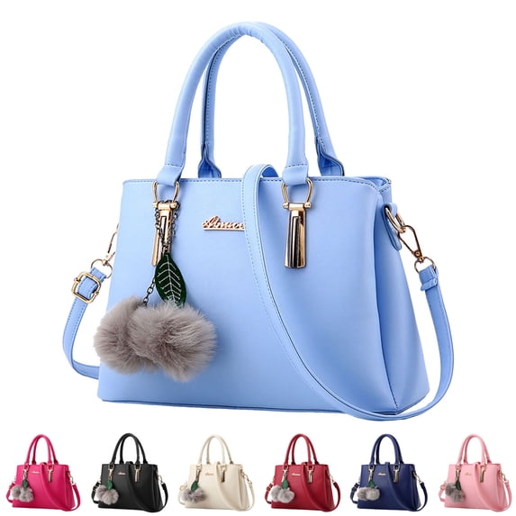 Stylago Purses and Handbags for Women with Plush Pendant Top Handle Crossbody Tote Bags Ladies Leather Work Shoulder Bag Black
