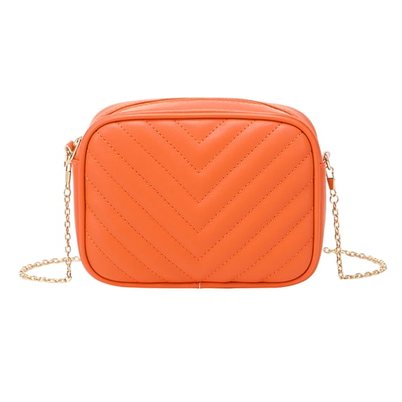 Stylago Quilted Crossbody Bags for Women Small Leather Purses Shoulder Handbags with Gold Chain Ladies Party Phone Bag Orange