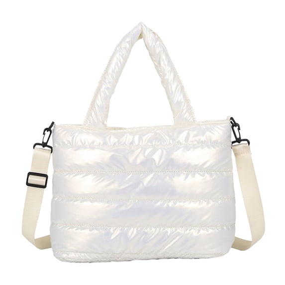 Stylago Quilted Puffy Tote Bag for Winter Women Shopping Shoulder Purses Zipper Closure Crossbody Bags with Detachable Strap White