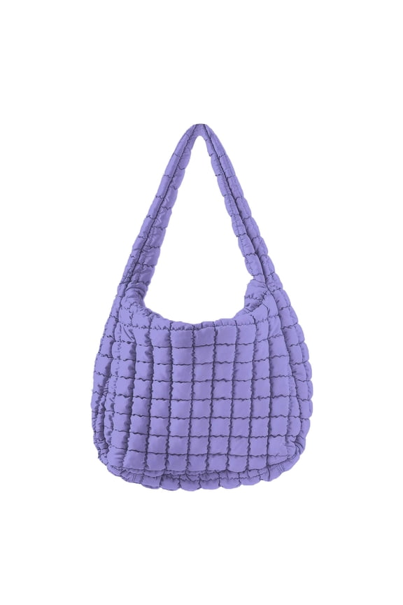 Quilted Puffy Tote Bag for Women Medium Shoulder Purses Zipper Shopping Travel Work Shopping Handbags for Ladies Gifts Purple