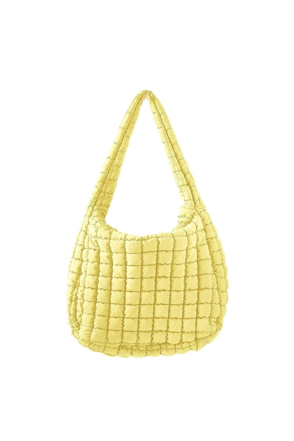 Quilted Puffy Tote Bag for Women Medium Shoulder Purses Zipper Shopping Travel Work Shopping Handbags for Ladies Gifts Yellow