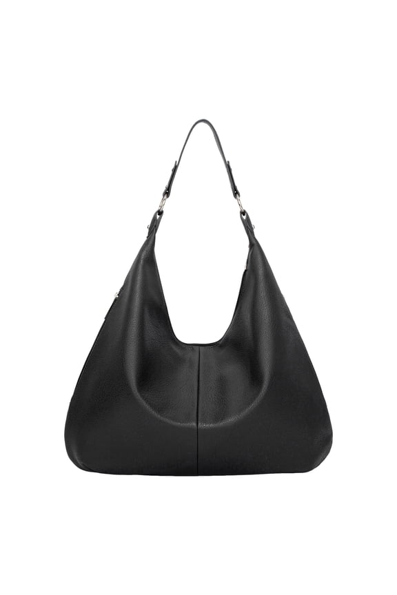 Slouchy Shoulder Bags Soft Leather Versatile Underarm Handbag Adjustable Button Strap Large Stylish Tote Purses Black
