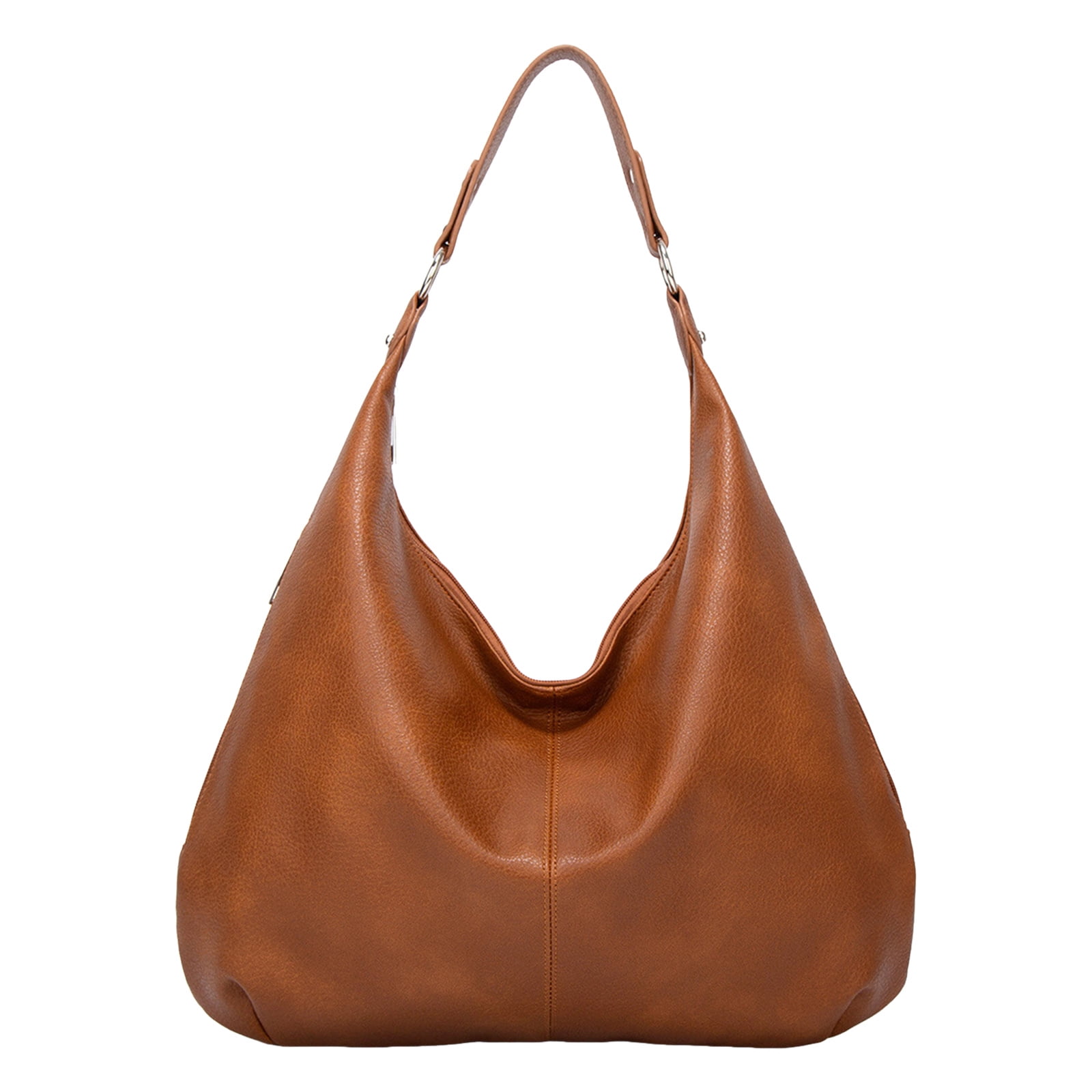 Stylago Slouchy Shoulder Bags Soft Leather Versatile Underarm Handbag Adjustable Button Strap Large Stylish Tote Purses Brown