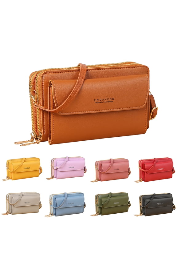 Small Crossbody Purses for Women Multiple Zipper Detachable Strap Leather Cellphone Shoulder Bag Ladies Work Clutch Tote Pink