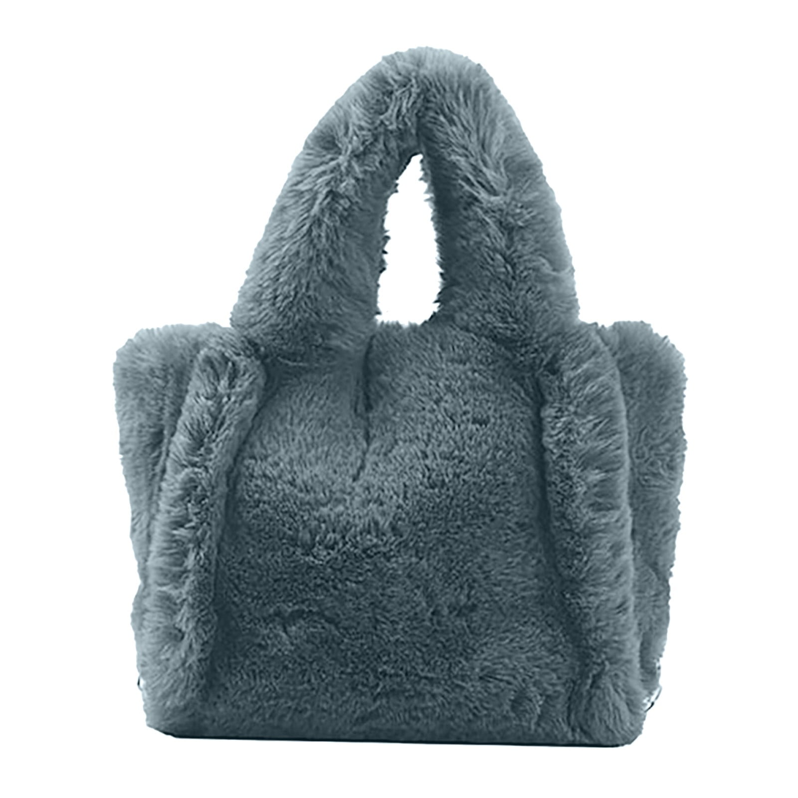 Stylago Tote Bag for Women Plush Handbag Gold Chain Crossbody Purses Winter Fashion Shopping Shoulder Bags Button Pockets Grey