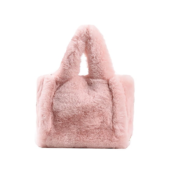 Stylago Tote Bag for Women Plush Handbag Gold Chain Crossbody Purses Winter Fashion Shopping Shoulder Bags Button Pockets Pink