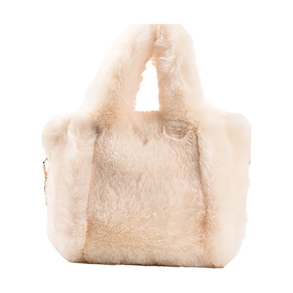 Stylago Tote Bag for Women Plush Handbag Gold Chain Crossbody Purses Winter Fashion Shopping Shoulder Bags Button Pockets White