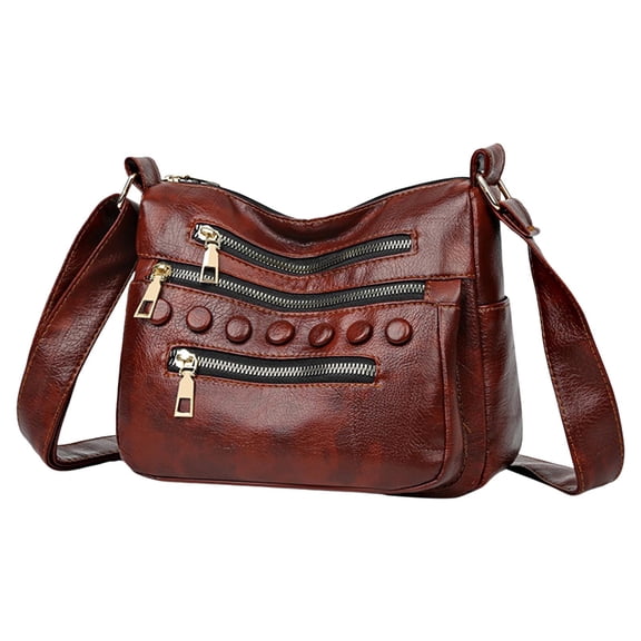 Stylago Vintage Leather Crossbody Bags Zipper Messenger Tote Shoulder Purses for Women Students Travel Shopping College Handbag Brown
