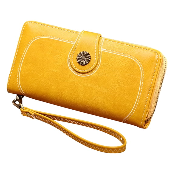 Stylago Vintage Wallet for Women Detachable Wristlet Retro Leather Credit Card Holder Zipper Long Purses for Shopping Travel Yellow