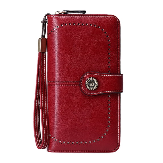 Stylago Wallet for Women Leather Credit Card Holder RFID Blocking Wristlet Wallets Ladies Large Capacity ID Window Purse Red