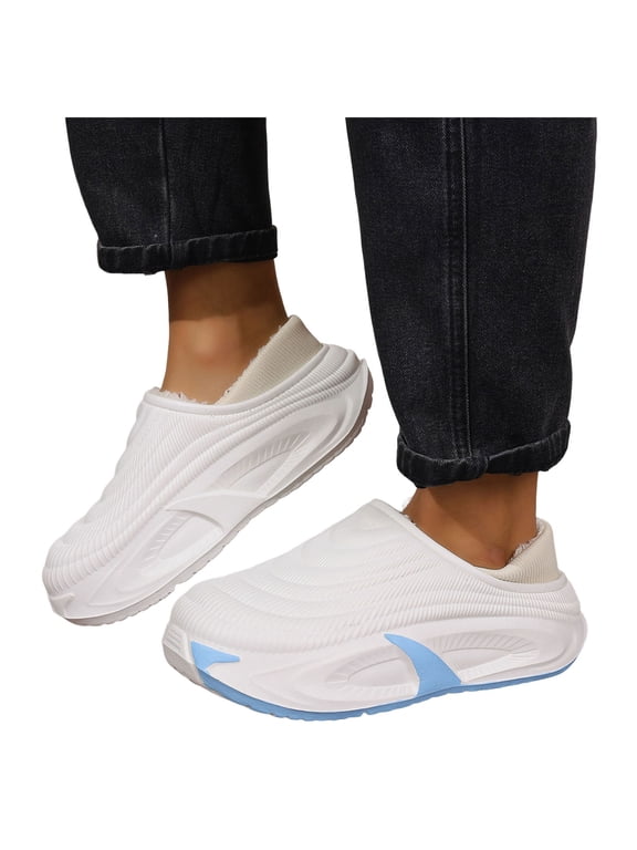 Winter Fleece Lined Clogs for Women Closed Toe Winter Waterproof Slippers Comfortable Slide Shoes with Arch Support Size 9.5