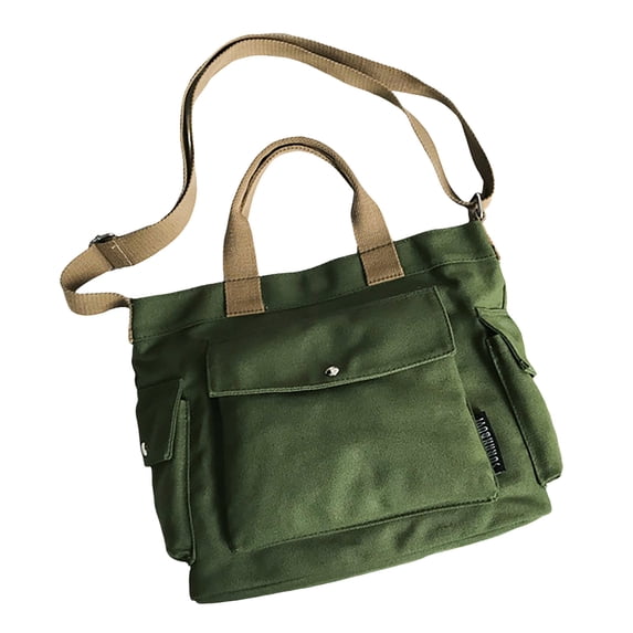 Stylago Women Canvas Tote Purses Students Button Crossbody Bag Adjustable Strap Shoulder Bags for Ladies Travel Shopping Camping Green