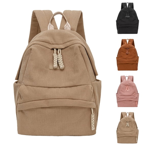 Stylago Women Casual Backpack Medium Size Back Pocket Versatile Schoolbag College Travel Work Top Handle Corduroy Bookpack Black