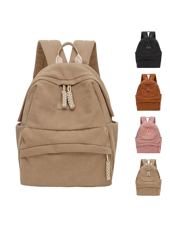 Women Casual Backpack Medium Size Back Pocket Versatile Schoolbag College Travel Work Top Handle Corduroy Bookpack Black