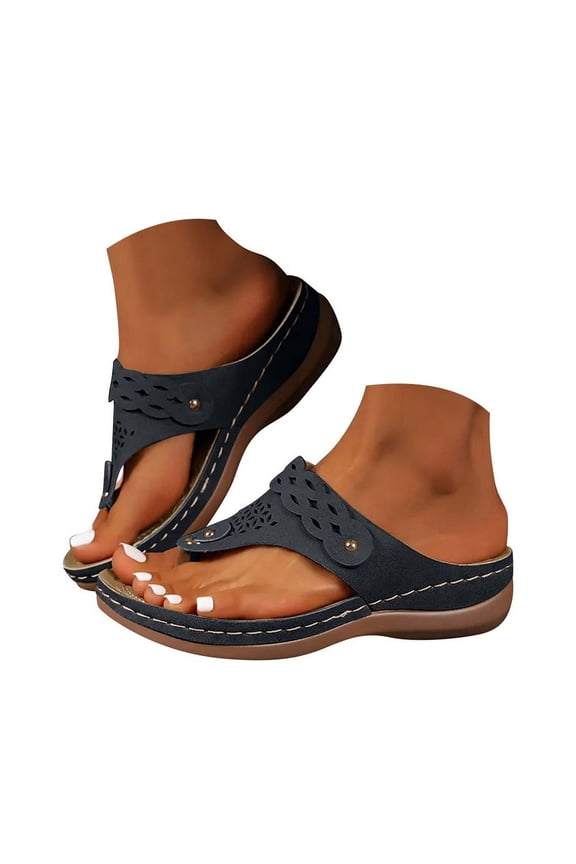 Women Flip Flops Orthopedic Wedge Sandals Slip on Arch Support Walking Slippers Wide Width Walking Sandal Blue Size 6.5