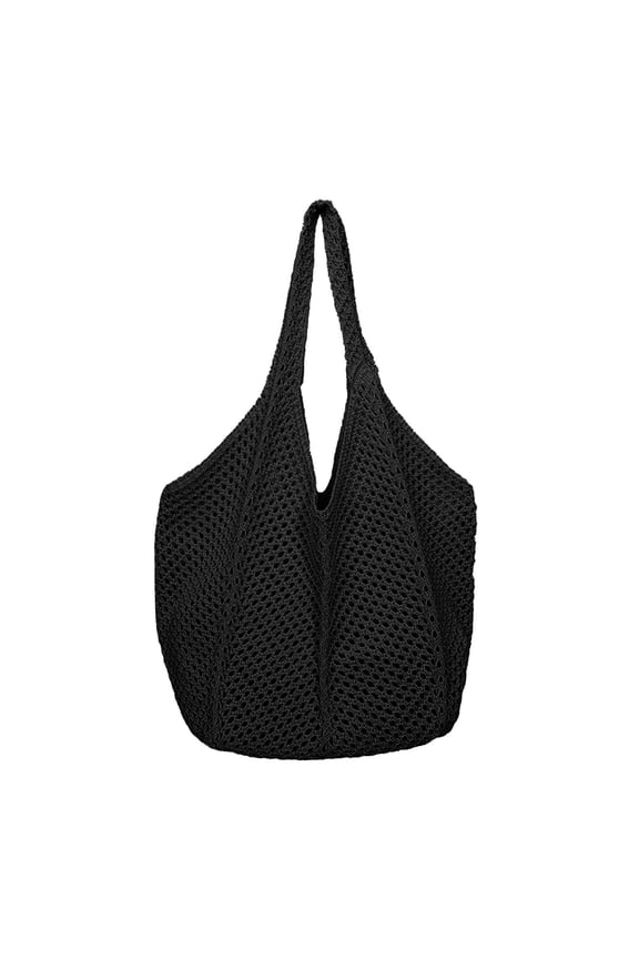 Women Mesh Shoulder Bags Packable Work Beach Crochet Underarm Handbag Ladies Summer Casual Hobos Purses Black