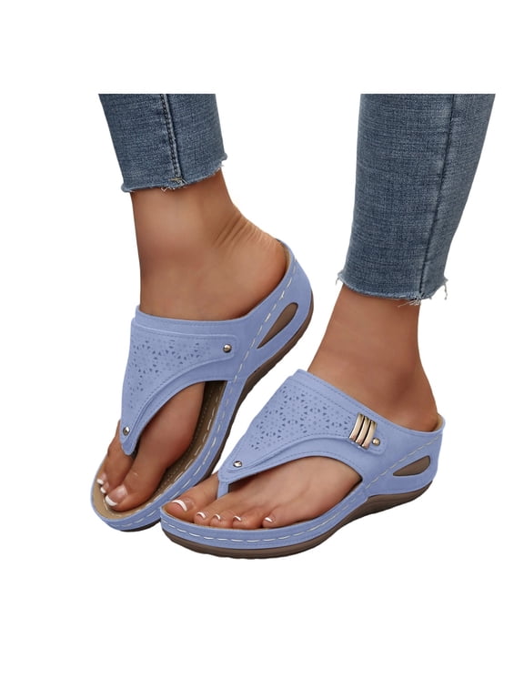 Women Orthopedic Wedge Sandals Wide Width Comfortable Flip Flops Casual Walking Shoes Platform Outdoor Walking Slides Purple Size 8