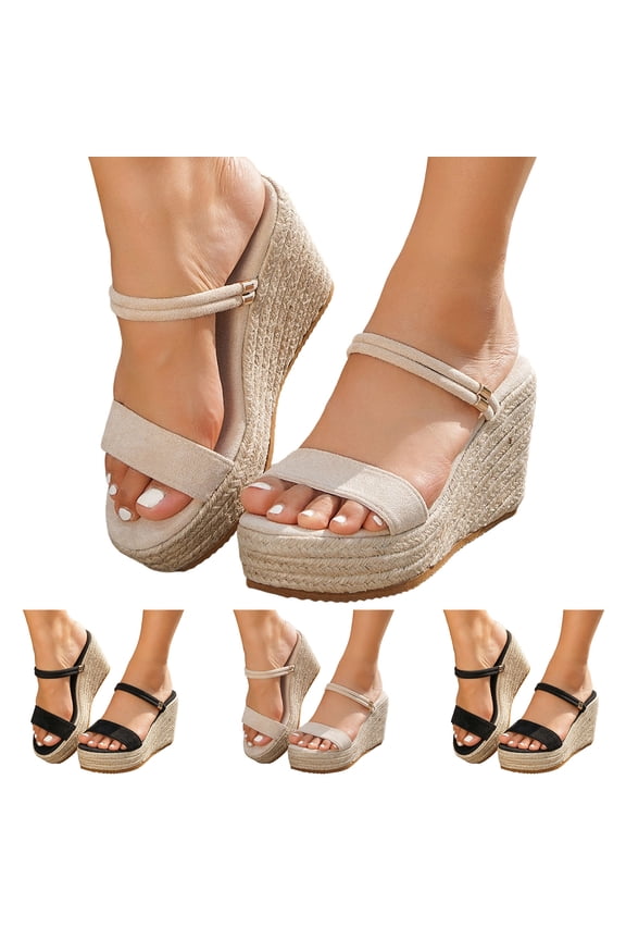 Women Platform Wedge Sandals Slip on Arch Support Espadrilles Slides High Top Summer Outdoor Casual Sandal Black Size 10.5