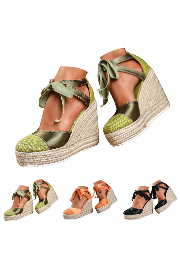 Women Platform Wedge Shoes Strappy Closed Round Toe Espadrilles Summer Dressy Walking Sandals Outdoor High Wedges Shoe Size 6 Black