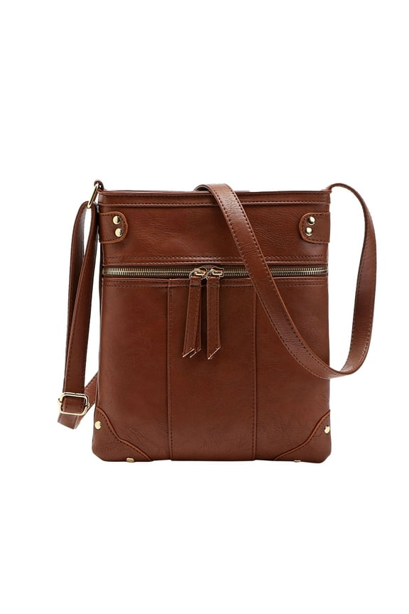 Women Small Crossbody Bags Retro Leather Mini Messenger Shoulder Purses Zipper Cellphone Underarm Work Handbags Brown