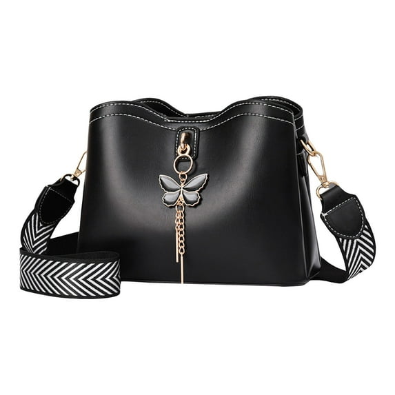 Stylago Women Small Crossbody Bags with Bow Pendant Fashion Purses for College Students Zip Handbags Bucket Shoulder Bag Black