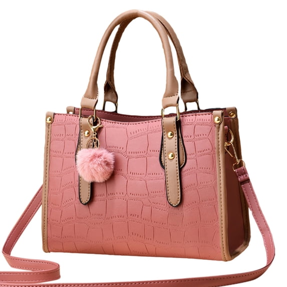 Stylago Women Tote Bags with Plush Pendant Top Handle Crossbody Shoulder Bag Ladies Multiple Internal Pockets Shopping Handbag Pink