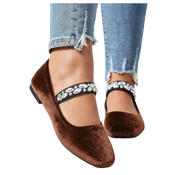 Stylago Women Walking Flat Shoes Flower Strap Casual Summer Dressy Mary Jane Shoe Ladies Suede Work Loafers for Travel Brown Size 7