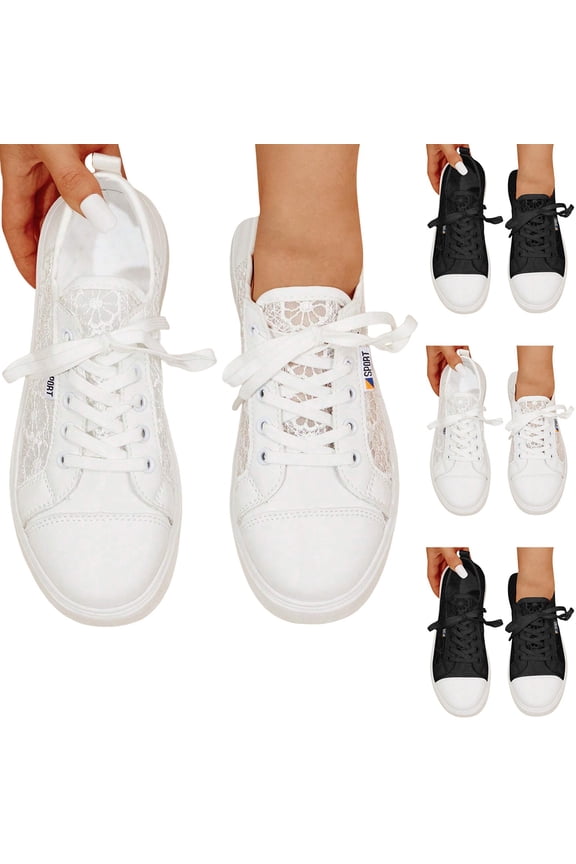 Women Walking Sneakers Mesh Trendy Summer Casual Shoes Ladies Lace Up Outdoor Travel Sneaker for College Students 6.5 Black