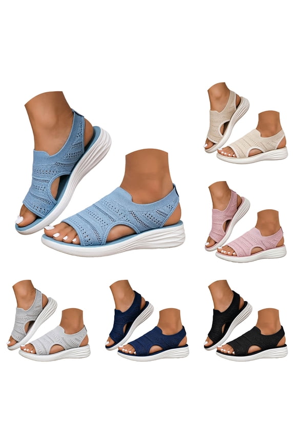 Women's Arch Suport Walking Sandals Lightweight Low Wedge Hiking Sandal Summer Mesh Comfortable Slide Shoes Size 6 Beige
