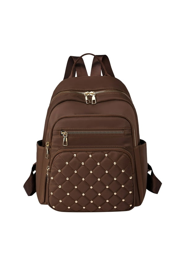 Women's Backpack Purse Mini Nylon Quilted Shopping Travel Daypack College Casual Schoolbags with Side Pockets Brown