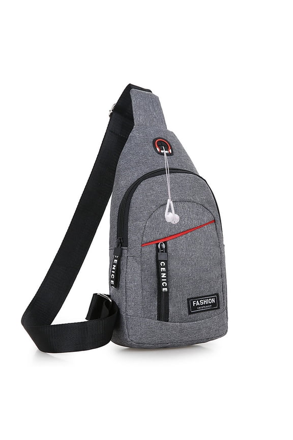 Women's Canvas Crossbody Sling Bags with Earphone Hole Trendy Small Chest Bag Backpack Mens Sports Hiking Shoulder Purse Grey