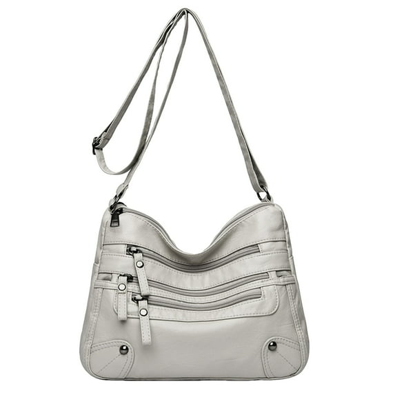 Stylago Women's Crossbody Bags Soft Vintage Leather Multiple Zipper Shoulder Purses Casual Work Shopping Underarm Handbags Grey