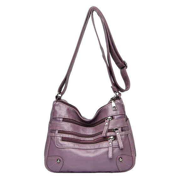 Stylago Women's Crossbody Bags Soft Vintage Leather Multiple Zipper Shoulder Purses Casual Work Shopping Underarm Handbags Purple
