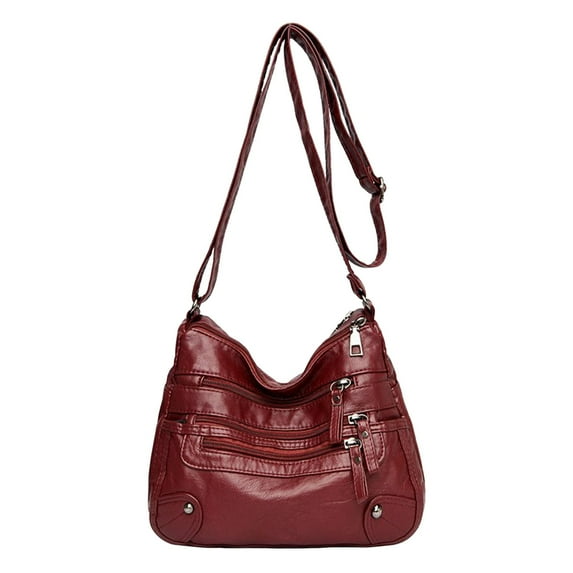 Stylago Women's Crossbody Bags Soft Vintage Leather Multiple Zipper Shoulder Purses Casual Work Shopping Underarm Handbags Red