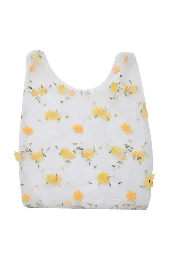 Women's Embroidery Flower Handbags Transparent Shopping Shoulder Purses Ladies Spring Hobos Tote Bags for Picnic Camping Yellow
