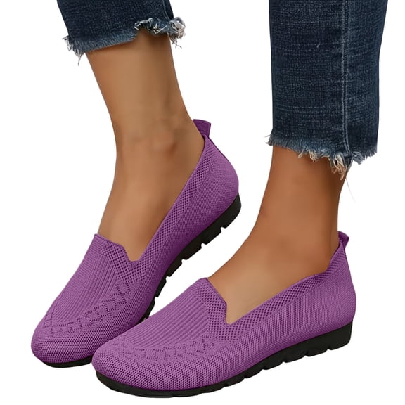 Stylago Women's Flat Shoes Mesh Slip on Casual Loafers Closed Toe Summer Work Slide Shoe Outdoor Comfortable Walking Loafer Purple Size 6