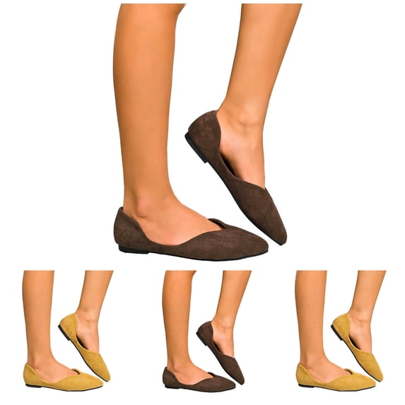 Stylago Women's Flat Shoes Suede Work Slide Shoes Low Heel Pointed Toe Casual Walking Shoe Slip on Dress Mary Jane Loafers Brown Size 6