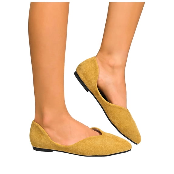 Stylago Women's Flat Shoes Suede Work Slide Shoes Low Heel Pointed Toe Casual Walking Shoe Slip on Dress Mary Jane Loafers Yellow Size 8