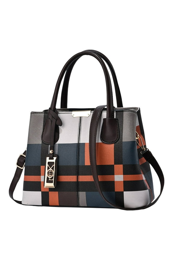 Women's Leather Tote Purses Color Blocking Handbag Fashion Top Handle Satchel Shoulder Bags for Ladies Work Shopping Brown