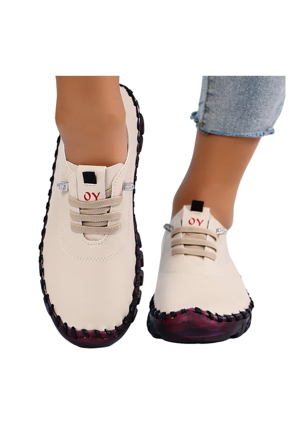 Women's Leather Walking Shoes Non Slip Trendy Work Sneakers Strappy Outdoor Vacation Shoe 2026 Summer Casual Sneaker Brown Size 10.5