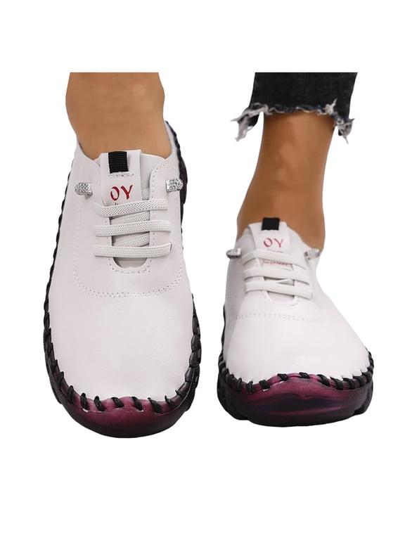 Women's Leather Walking Shoes Non Slip Trendy Work Sneakers Strappy Outdoor Vacation Shoe 2026 Summer Casual Sneaker White Size 6.5