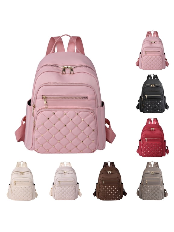 Women's Mini Backpack Purses Fashion Multiple Zipper Schoolbags Ladies Small Nylon Travel Daypack with Back Pocket Beige