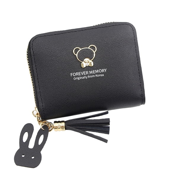 Stylago Women's Mini Wallet with Tassel Multiple Compartments Credit Card Holder Ladies Leather Zipper Pockets Purses Black