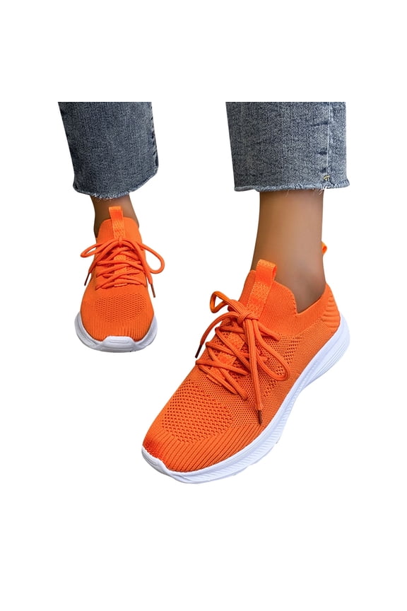 Women's Running Shoes with Arch Support Lace Up Summer Lightweight Walking Sneakers Breathable Mesh Sport Casual Shoe Orange Size 8.5