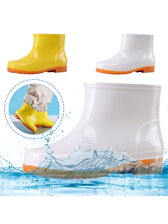 Women's Short Rain Boots Water Proof Rubber Boot Non Slip Ankle Booties Outdoor Work Garden Camping Shoes White Size 8