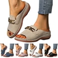 thumbnail image 1 of Stylago Women's Slip on Wedge Sandals Buckles Leather Slide Shoes Open Toe Arch Support Slippers Ladies Summer Casual Sandal Beige Size 6.5, 1 of 4