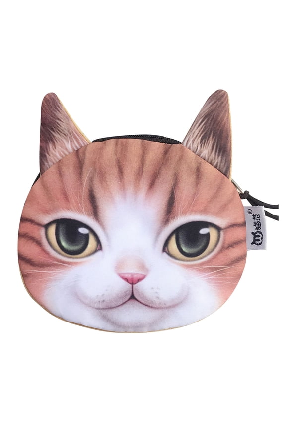 Women's Wallet Cute Cat Print Zipper Pockets Casual Credit Card Holder College Students Daily Shopping Purse Pouches Brown